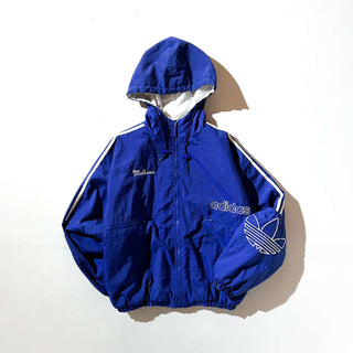90's adidas 裏キルティング フーデッド ナイロン シェル ジャケット(ブルー)