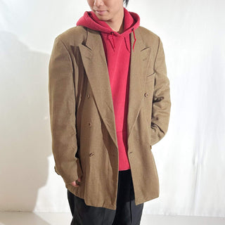 ～90's "made in ITALY" VALENTINO×Saks Fifth Avenue ヴァージンウール×カシミア ヘリンボーン ツイード ダブルブレスト テーラード ジャケット