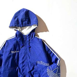 90's adidas 裏キルティング フーデッド ナイロン シェル ジャケット(ブルー)