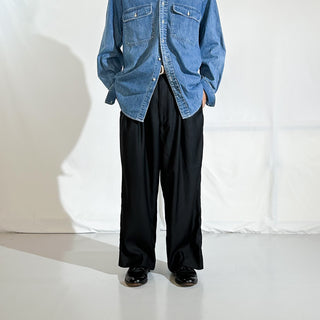 90's～00's PRONTI レーヨン×ポリエステル ブラック 2タック ワイド ギャング スラックス