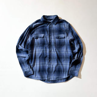 00's George コットン×レーヨン オンブレタイプ チェック 比翼ボタンダウン L/Sネルシャツ(ブルー)