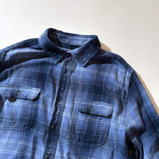 00's George コットン×レーヨン オンブレタイプ チェック 比翼ボタンダウン L/Sネルシャツ(ブルー)