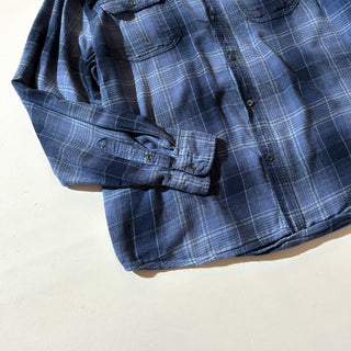 00's George コットン×レーヨン オンブレタイプ チェック 比翼ボタンダウン L/Sネルシャツ(ブルー)