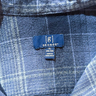 00's George コットン×レーヨン オンブレタイプ チェック 比翼ボタンダウン L/Sネルシャツ(ブルー)