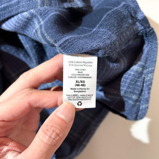 00's George コットン×レーヨン オンブレタイプ チェック 比翼ボタンダウン L/Sネルシャツ(ブルー)