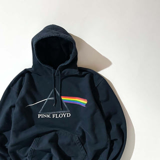 00's Pink Floyd "Dark Side of the Moon" ブラック バンド プリント スウェット パーカ