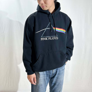 00's Pink Floyd "Dark Side of the Moon" ブラック バンド プリント スウェット パーカ