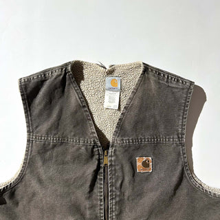 00's carhartt ブラウン フェード ボロ 裏ボア ダック ベスト(XLARGE-REGULAR)
