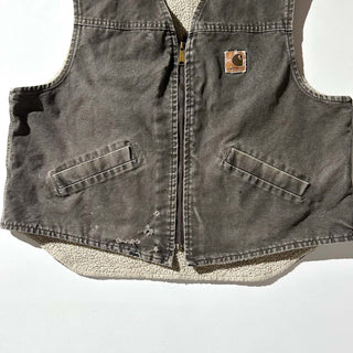 00's carhartt ブラウン フェード ボロ 裏ボア ダック ベスト(XLARGE-REGULAR)