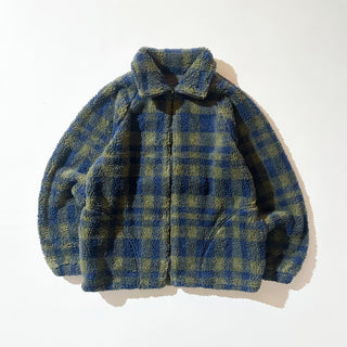 80'～90's unknown チェック柄 ラグラン ヘビー フリース