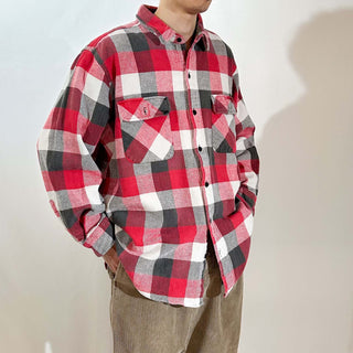 80's FIVE BROTHER ブロック チェック L/S ネルシャツ(レッド×ブラック×ホワイト)