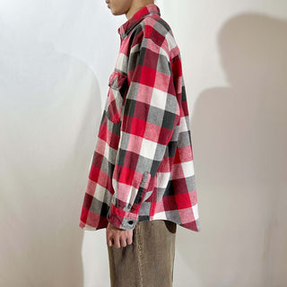 80's FIVE BROTHER ブロック チェック L/S ネルシャツ(レッド×ブラック×ホワイト)