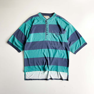 80's PERMIT ヘンリーネック 太ボーダー Tシャツ