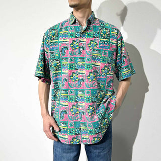 80's～90's PRO SPIRIT コットン 総柄 S/S シャツ