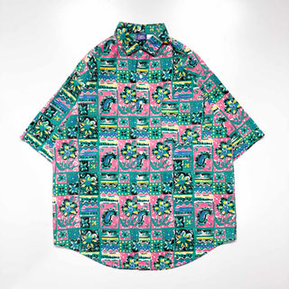 80's～90's PRO SPIRIT コットン 総柄 S/S シャツ