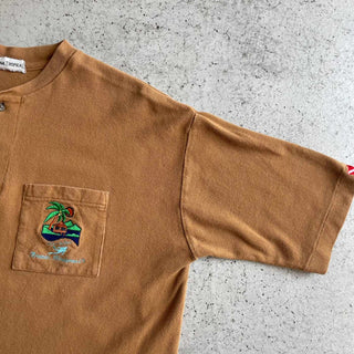 80's〜 BANANA TROPICAL 鹿の子 ヘンリーネック ワンポイント Tシャツ