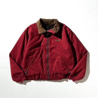 80's～ L.L.Bean バーガンディ レザー切替 キャンバス ブルゾン ジャケット