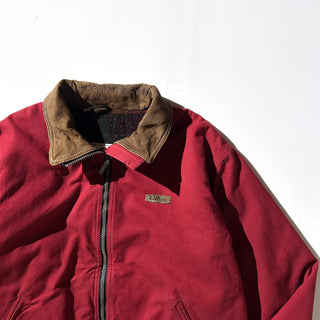 80's～ L.L.Bean バーガンディ レザー切替 キャンバス ブルゾン ジャケット