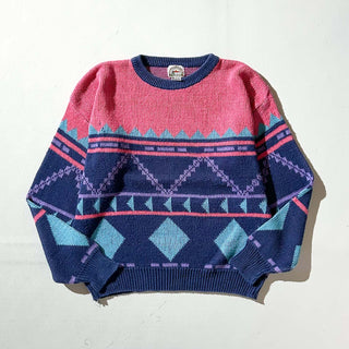 80's～ concept clothing company リネン×コットン 総柄 ニット セーター