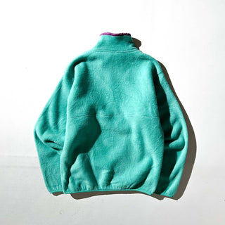 80's～ "made in USA" Patagonia ターコイズ×パープル "Beautiful Life" スナップT フリース プルオーバー ジャケット