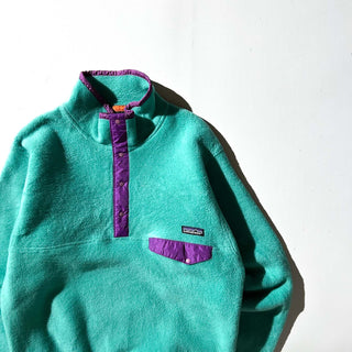80's～ "made in USA" Patagonia ターコイズ×パープル "Beautiful Life" スナップT フリース プルオーバー ジャケット