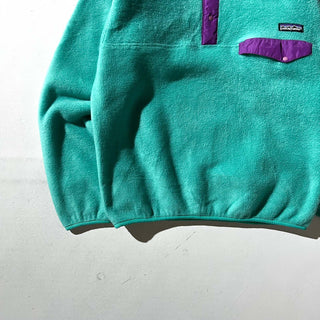 80's～ "made in USA" Patagonia ターコイズ×パープル "Beautiful Life" スナップT フリース プルオーバー ジャケット