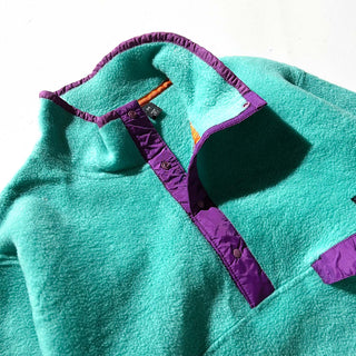 80's～ "made in USA" Patagonia ターコイズ×パープル "Beautiful Life" スナップT フリース プルオーバー ジャケット