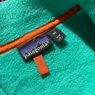 80's～ "made in USA" Patagonia ターコイズ×パープル "Beautiful Life" スナップT フリース プルオーバー ジャケット