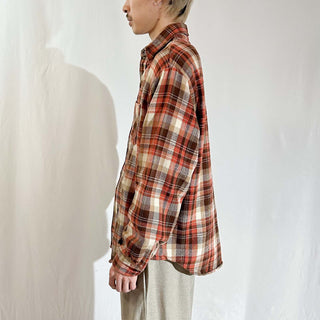 80's "made in PORTUGAL" BIGMAC ブラウン チェック L/Sネルシャツ