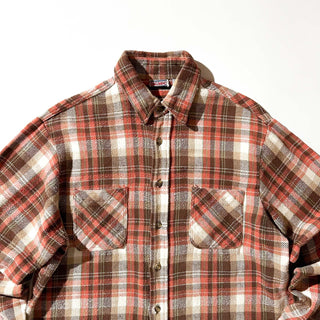 80's "made in PORTUGAL" BIGMAC ブラウン チェック L/Sネルシャツ