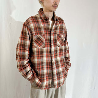 80's "made in PORTUGAL" BIGMAC ブラウン チェック L/Sネルシャツ