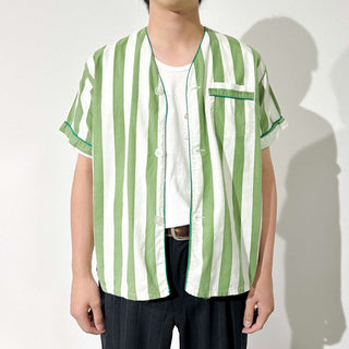 80's "made in SINGAPORE" ノーカラー パジャマ S/S シャツ