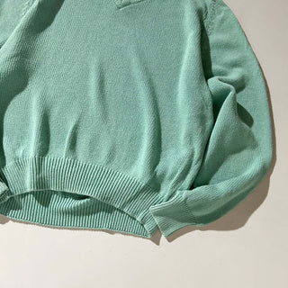 80's "made in USA" Eddie Bauer パステルブルー コットン ドリフタータイプ Vネック ニット セーター