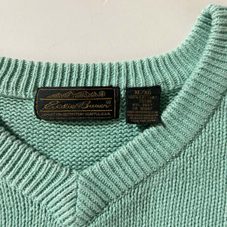 80's "made in USA" Eddie Bauer パステルブルー コットン ドリフタータイプ Vネック ニット セーター