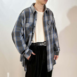 80's "made in USA" FIVE BROTHER チェック L/S ネルシャツ(ブルー×ブラック)