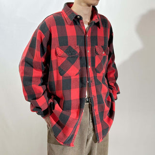 80's "made in USA" FIVE BROTHER バッファロー チェック L/S ネルシャツ(レッド×ブラック)