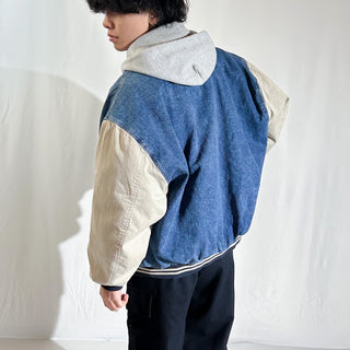 90's SAUGATUCK "極太アーム" 裏キルティング デニムスタジャン ブルゾン ジャケット