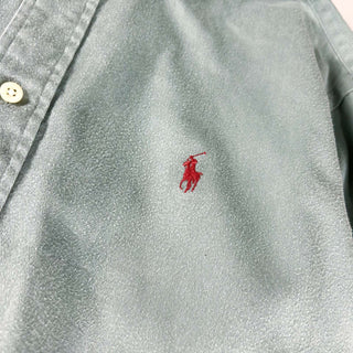 90's "made in SINGAPORE" RALPH LAUREN セージグリーン コットンツイル ボタンダウン L/Sシャツ