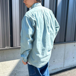 90's "made in SINGAPORE" RALPH LAUREN セージグリーン コットンツイル ボタンダウン L/Sシャツ