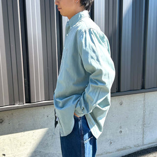 90's "made in SINGAPORE" RALPH LAUREN セージグリーン コットンツイル ボタンダウン L/Sシャツ
