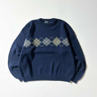 90's "made in USA" TRADER BAY アーガイル柄 コットンニット セーター