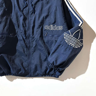 90's adidas 裏キルティング フーデッド ナイロン シェル ジャケット(ネイビー)