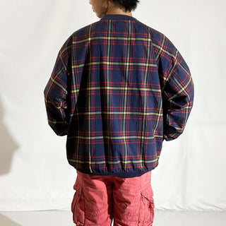 90's IZOD パッカブル チェック プルオーバー ナイロン ジャケット(レッド)