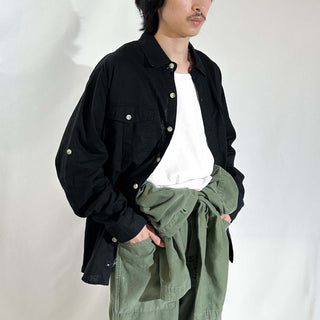 00's converse ブラック リネン×コットン L/Sシャツ