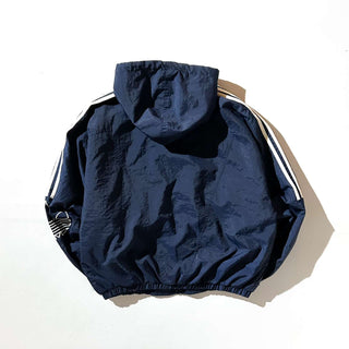 90's adidas 裏キルティング フーデッド ナイロン シェル ジャケット(ネイビー)