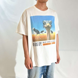 90's～00's JERZEES "HEADS UP!" ボロ ダチョウ アニマル プリント Tシャツ