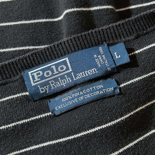 90's～ OLD Ralph Lauren "EXCLUSIVE OF DECORATION" "Pima Cotton Italy yarn" ボーダー Vネック ニット セーター