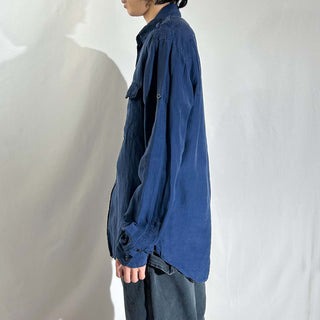 90's～ OLD RALPH LAUREN リネン×シルク エポレット L/Sシャツ