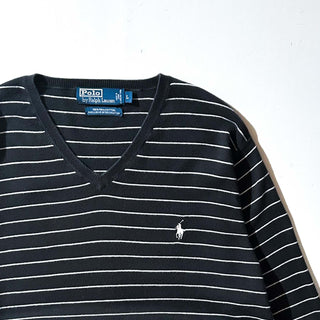 90's～ OLD Ralph Lauren "EXCLUSIVE OF DECORATION" "Pima Cotton Italy yarn" ボーダー Vネック ニット セーター