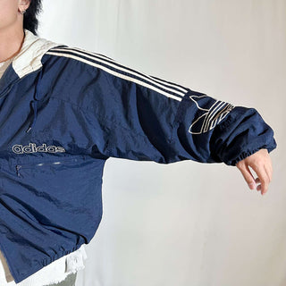 90's adidas 裏キルティング フーデッド ナイロン シェル ジャケット(ネイビー)